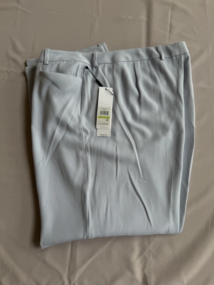 Calvin Klein Womens Light Blue Herringbone Straight Leg Pants Plus Size 18w