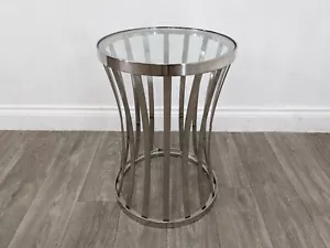 COFFEE TABLE Circular Glass Top Mirrored Chrome Side Lamp Table FREE DELIVERY - Picture 1 of 18