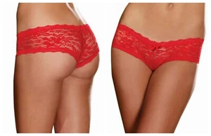 STRETCH LACE LOW RISE CHEEKY HIPHUGGER PANTY SCALLOPED LACE SATIN BOW TRIM S-L - Picture 1 of 3