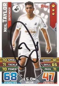 NEIL TAYLOR SIGNED SWANSEA 2015/2016 MATCH ATTAX TRADING CARD+COA - Picture 1 of 1