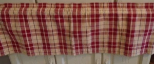 Primitive Plaid Curtain Valances Red and Tan 100% Cotton Set Of 2 - Picture 1 of 3