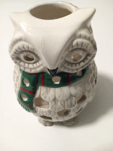 White Owl Luminary Tea Light Candle Holder With Scarf 6 Inches Tall Ho!iday - Picture 1 of 9
