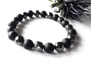 SCHMUCK-STCK Armband Hämatit schwarz FACETTEN HEILSTEIN Kugeln  20cm - Picture 1 of 2