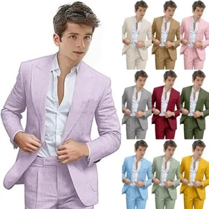 2 Piece Boys Linen Suit Formal Slim Fit Summer Beach Wedding Party Prom Suits - Picture 1 of 27