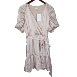 Neu mit Etikett Ted Baker Loueese Puffärmel Faux Wickel-Minikleid hellrosa Ted 4/US 12 - Bild 1 von 13