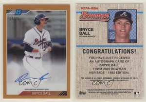 2020 Bowman Heritage Chrome Prospects Orange Refractor /25 Bryce Ball Auto
