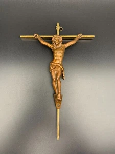 VINTAGE BRASS CROSS CRUCIFIX JESUS CHRIST WALL HANGING RELIGION JESUS INRI ⭐ - Picture 1 of 6