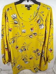 Alfani Woman 2X Blouse 3/4 Length Sleeves Garden Floral Top New Golden Eclectic - Picture 1 of 11