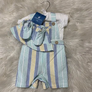 Carribean Joe Shortall Set Baby Junge 3-6 Monate nautische Streifen neu mit Etikett Sonnenhut - Bild 1 von 7