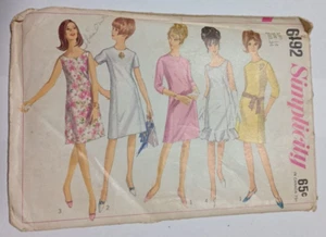 Simplicity 6492 Sewing Pattern VTG 1960s Princess Seam A-Line Dresses Sz 14 Cut - Picture 1 of 6
