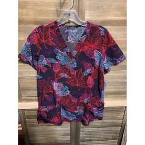 NWT UA Flex Colorful Leaf Print Scrubs Top Womens Size Small - Picture 1 of 5