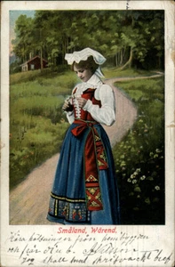 Vintage Småland Wårend Postcard Girl in Traditional Dress 1907 - Picture 1 of 2