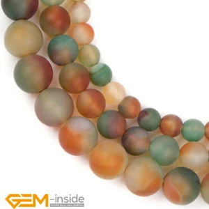 Red Green Agate Natural Frosted Matte Stone Loose Beads for Jewelry Making 15" - Picture 1 of 26