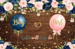 Gender Reveal Photography Background Flowers Balloons Wood Board Studio Backdrop - Picture 1 of 9