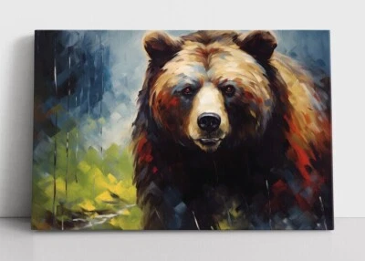 Grizzly Bear Oil Painting Print Framed Canvas | Wildlife Animals Wall Art Decor - Image 1 of 4