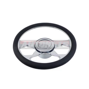 Revolution Chevy GM Revolution Black Leather Chrome Aluminum Steering Wheel Horn - Picture 1 of 7