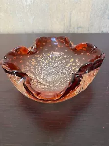 Cuenco de Colección Murano Rojo Argento Amberina Vidrio Soplado Borde Enrollado - Imagen 1 de 7
