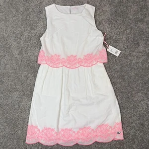 Vineyard Vines Girls Large White Pink Embroidered Tiered Sleeveless Dress NWT - Picture 1 of 7