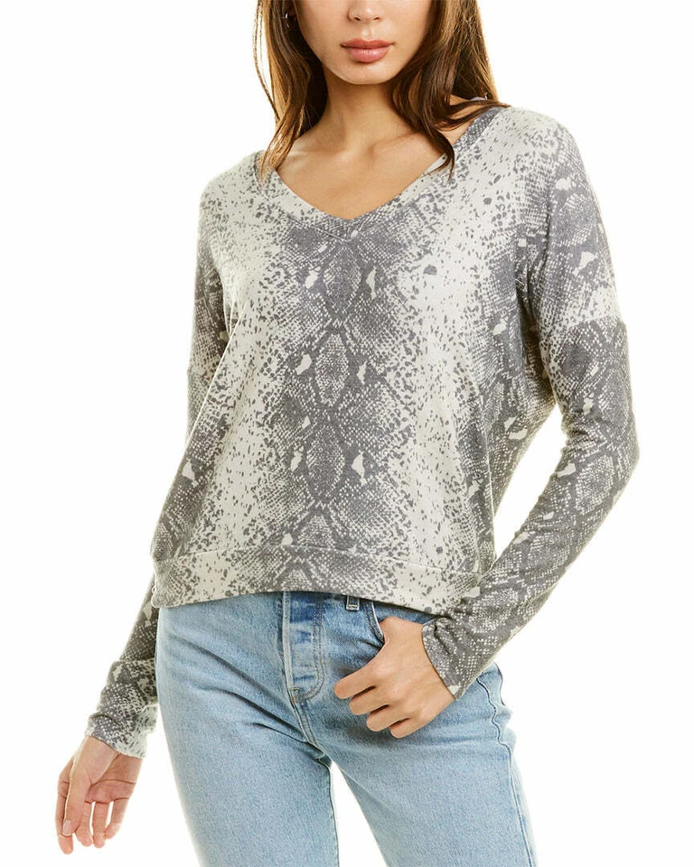 Suéter pulôver Wildfox Daphne gola V estampa píton cinza novo com etiquetas B74 - Imagem 1 de 4