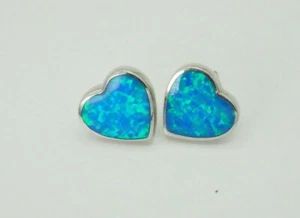 Pendientes vintage minimalistas de plata de ley azul opalita corazones poste - Imagen 1 de 5