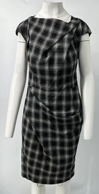 Vestido Vaina Michael Kors ALTERADO Negro/Blanco Estampado a Cuadros Drapeado Talla 10 Foto 1 de 4