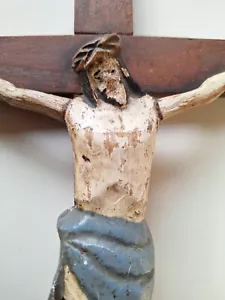 Antico Crocifisso Cristianesimo XIX secolo fatto a mano tutto legno 14,72" 37,4 cm - Foto 1 di 17