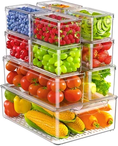 11-Pack Stackable Fridge Organizers - BPA-Free Clear Storage Bins for Kitchen - Picture 1 of 9