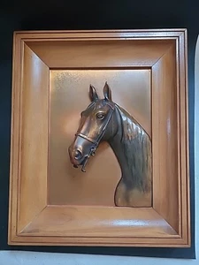 VINTAGE FRAMED BRONZE/BRASS EQUESTRIAN HORSE HEAD STATUE SCULPTURE 3D 14.5x11.75 - Picture 1 of 13