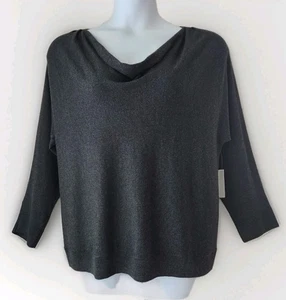 Chicos Touch of Cashmere Pullover Draped Sweater 2 L 12 14 Dk Heather Gray Nwt - Picture 1 of 14