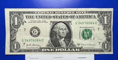 2017A $1 Dollar Bill Miss Cut Error Off Center Error Currency US Note . - Image 1 of 2