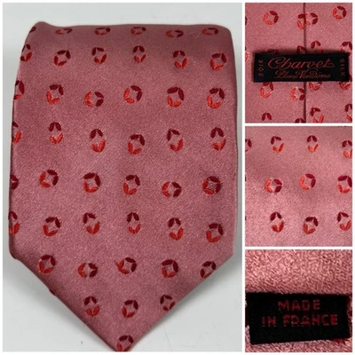 Corbata Charvet Place Vendome Satén Roja Geométrica Seda Hecha en Francia Foto 1 de 4