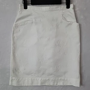 VTG Ann Taylor Pencil Skirt 100% Cotton Size 10 Impressed Floral Design White - Picture 1 of 16