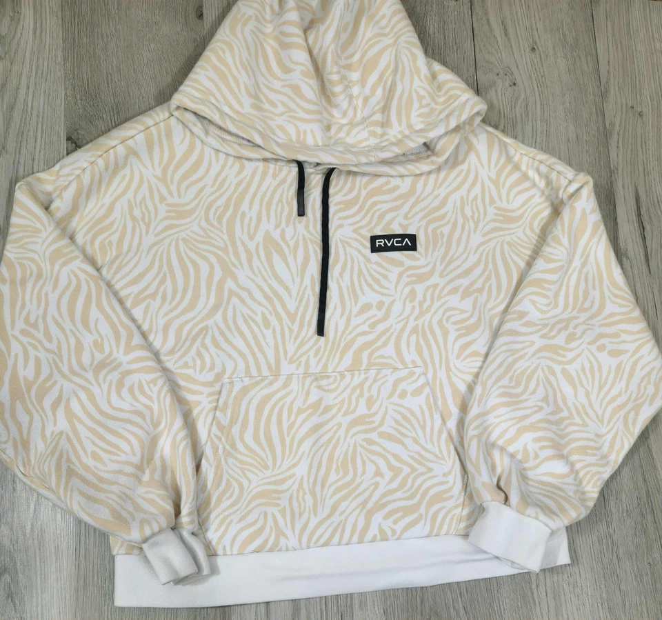 RVCA Beige White Zebra Print Half Zip Hoodie Pullover XS #6 - Image 1 of 4