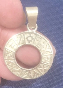 Incan Symbols Round 950 Silver Pendant - Picture 1 of 8
