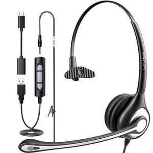 USB Computer Headset with Microphone for Laptop PC,3.5mm Wired Stereo Call Ce... - Picture 1 of 7