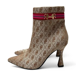 BNWOB River Island Monogram Pointed Toe Louis High Heel Ankle Boots Size 4 - Picture 1 of 18