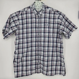 Game Guard Shirt Mens 3X Short Sleeve Plaid White Blue Red Button Up Vented Big - Picture 1 of 11
