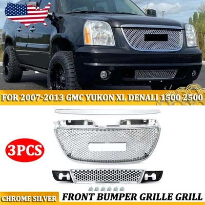 For 2007-14 GMC Yukon XL Denali Front Grille Hood Molding Grill Trim Chrome 3PCS Foto 1 de 4
