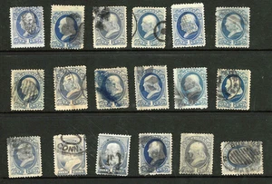 Sc #156/182/206/212 Collection Shades & Cancels 1 Cent Franklin 1871-83 US 97-15 - Picture 1 of 3