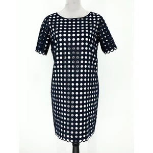 Catherine Malandrino Dress Womens 4 Navy Blue White Lining Shift Office Career - Picture 1 of 12