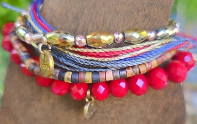 Комплект браслетов Erimish & Pura Vida — камень яшмы, красный кристалл, золотая бусина и... - Изображение 1 из 4