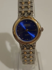 Embassy By Gruen Ladies Bracelet Wristwatch Blue Dial Two Tone 22mm Works - Picture 1 of 7