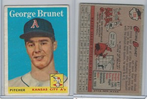 1958 Topps Baseball, #139 George Brunet, Kansas City Athletics