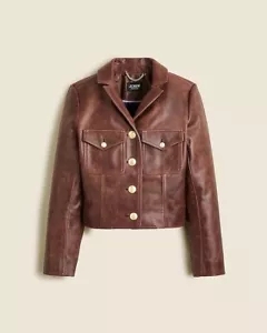 J.Crew Sz 2 Luxe Collection 100% Leather Lady Jacket In Deep Auburn Brown NWT - Picture 1 of 17