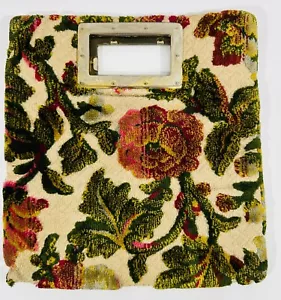 Vintage Teppich Tasche Blumen Rose Gobelin Handtasche Handtasche Metallgriff 10” x 9,5” - Bild 1 von 7