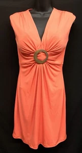 Unique! Cache (Sz 4) Orange Sleeveless Wood Center Buckle Draping Womens Dress - Picture 1 of 5