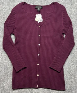Cable & Gauge Silk Sweater Womens XL Purple Full Button Split Neck New - Picture 1 of 10