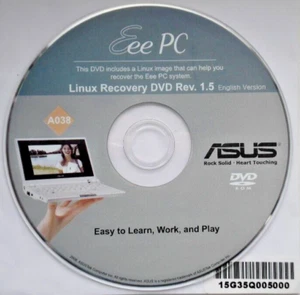 ASUS Eee PC 4G 701 Linux Recovery DVD Rev. 1.5 A038 NEW BNIB L@@K FREE POSTAGE - Picture 1 of 3