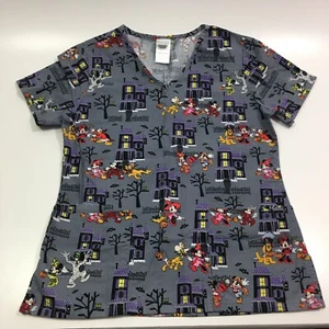 XS - Disney Halloween Scrub Top Mickey Minnie Mouse Goofy Donald Daisy Pluto - Picture 1 of 7