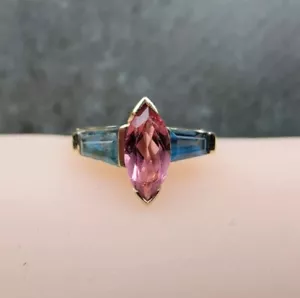 Designer Kabana KBN 14K Gelbgold rosa Turmalin Blautopas Gr. 7,5 Ring 3,8 g - Bild 1 von 17